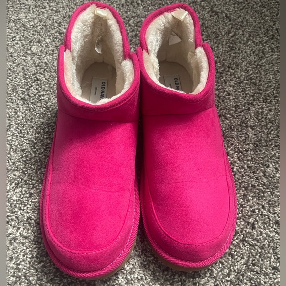 Old Navy pink Faux-Suede Faux-Fur Lined Platform Boots 7 - Picture 1 of 11